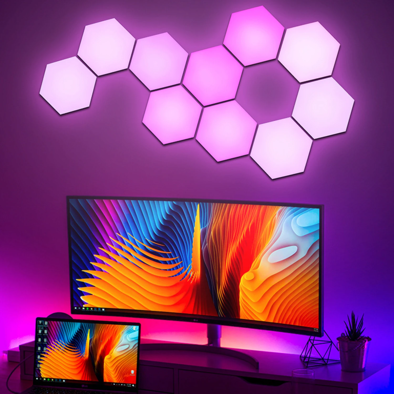 Vibrant Colorful Hexagonal Remote Control LED Wall Light for Creative DIY Decoration in Bedroom and Living Room, Brighten your H