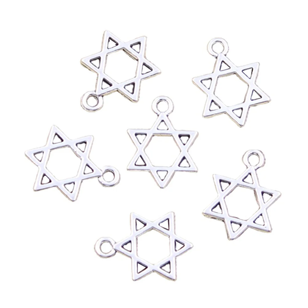 30pcs Charms Star Of David Shield Hexagram 17x13mm Antique Silver Color Pendants Making DIY Handmade Tibetan Finding Jewelry