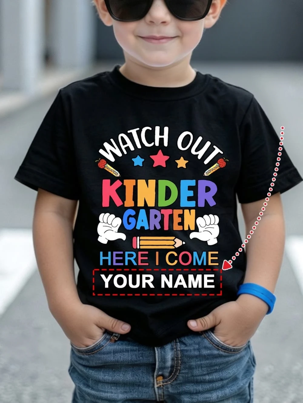Personalized Watch out Kindergarten Here I Come T-Shirt Custom Name Boys Girls Short Sleeve T-Shirt Back to School Children Top
