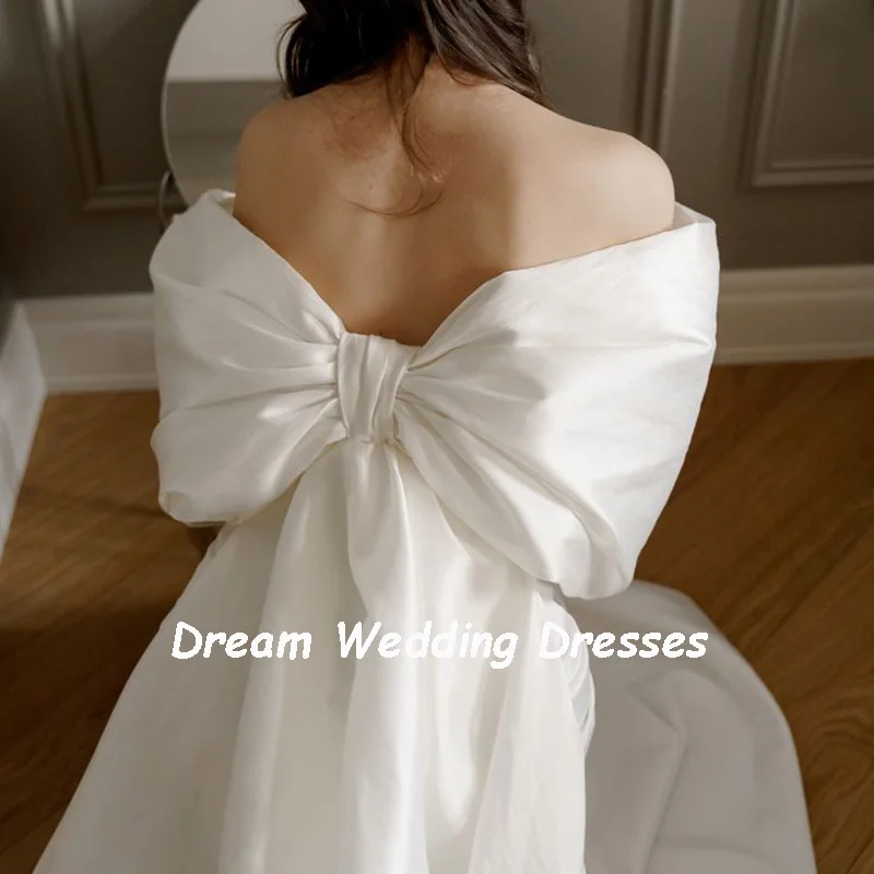 DREAM-Mini vestido de novia corto de satén con tirantes finos, lazo grande por encima de la rodilla, vestidos de novia elegantes sin espalda para playa