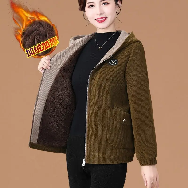 Corduroy Cotton Jacket for Women, Fashionable Clothes, Western Style, High-End, Middle-aged and Elderly, Autumn and Winter, New