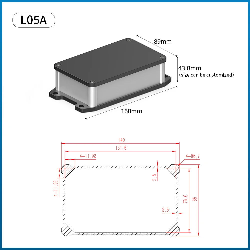 Aluminium Project Enclosure Circuit Board Extruded Housing Custom Monitoring equipment waterproof Junction box L05A 140*85mm