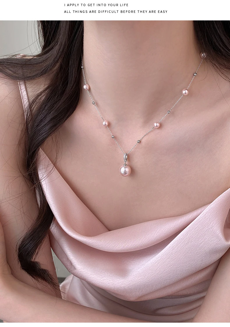 Zierliche Manta Rose Lila Imitationsperlen-Halskette für Damen, Perlenkette mit einzelnem runden Perlenanhänger, elegantes tägliches Schmuckgeschenk – Detail 5