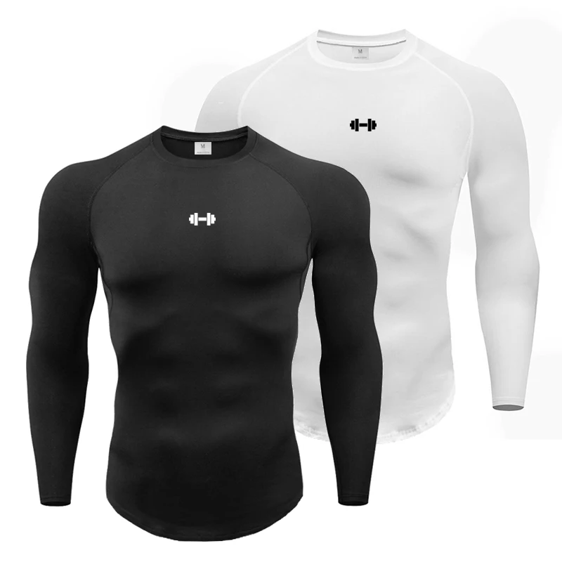 

Autumn Long Sleeve Thin Elastic Tight T-shirts Gym Fitness Breathable Quick Dry Shirts Mens Casual Bodybuilding Muscle Clothing