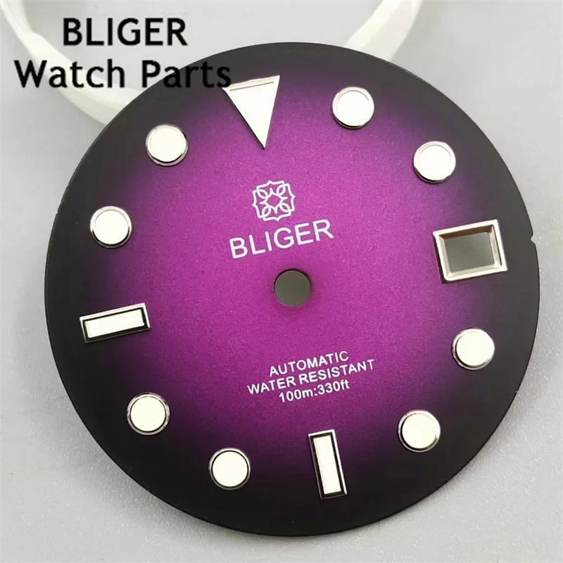 BLIGER 29mm Gradient  Dial Fit NH35 NH36 Movement Automatic C3 Green Luminous Watch Face Modified Watch Accessories