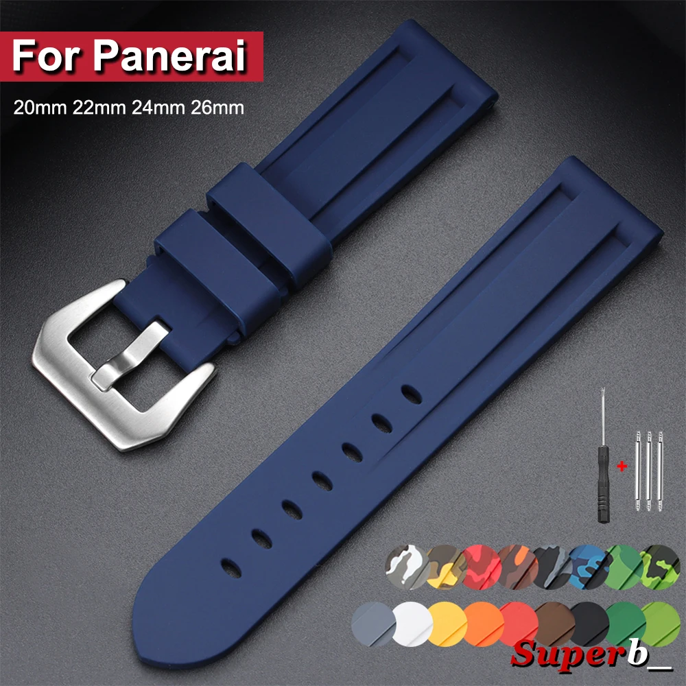 Correas de Reloj Deportivas de Silicona de 20/22/24/26 mm, Correa de Reloj de Goma Suave y Cómoda para Panerai, Accesorios en Azul, Negro y Marrón