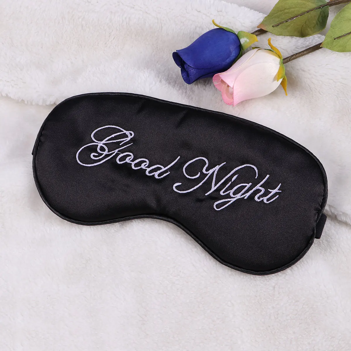 

Silk Sleep Eye Mask Pink Large Adjustable Strap Embroidery Blindfold Soft Comfortable Lightweight for Meditation Sleep Travel