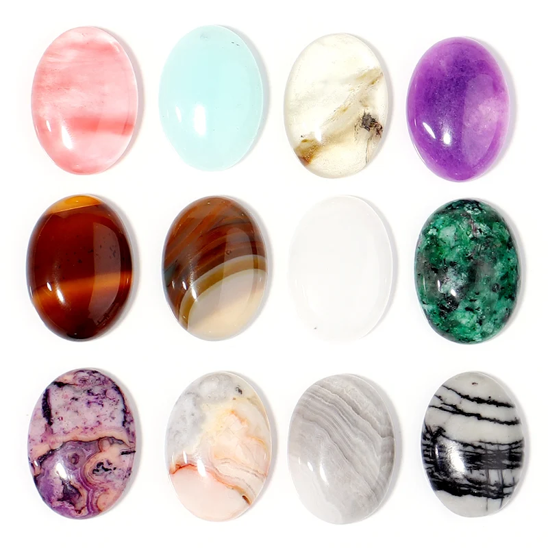 2PCS 18x25mm Natural Cabochons Stone Flat Back Cabochon Spacers Agate/Jade/Epidote Cameo Loose Beads For Jewelri Making Findings