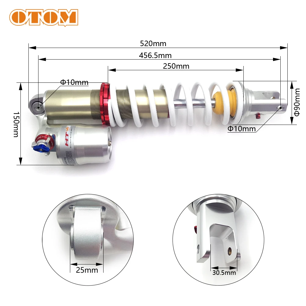 OTOM 520mm Motorcycle Adjustable Rear Shock Absorber Damper Spring Suspension Nitrogen Charged For KTM SX SXF XC XCF 125 450 250