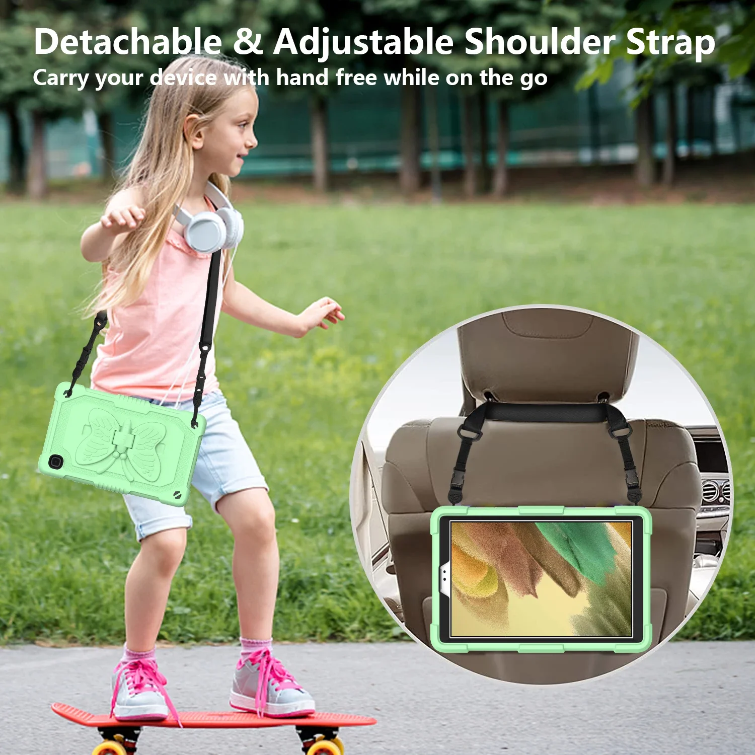 Capa para Samsung Galaxy Tab A7 Lite 8,7 polegadas T220 T225 PC rígido + capa de silicone macio com suporte borboleta e alça de ombro