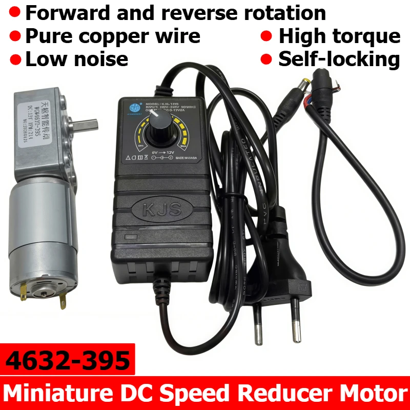 4632-395 Worm Gear DC Speed Reducer Motor 12V/24V, Self-locking Adjustable Speed Motor with Adjustable Power Supply, Power Cord