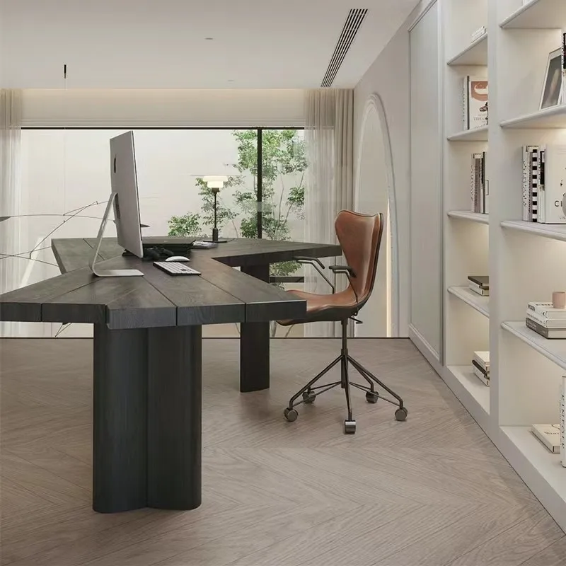 

Simple modern solid wood computer desk light luxury minimalist special-shaped desk boss