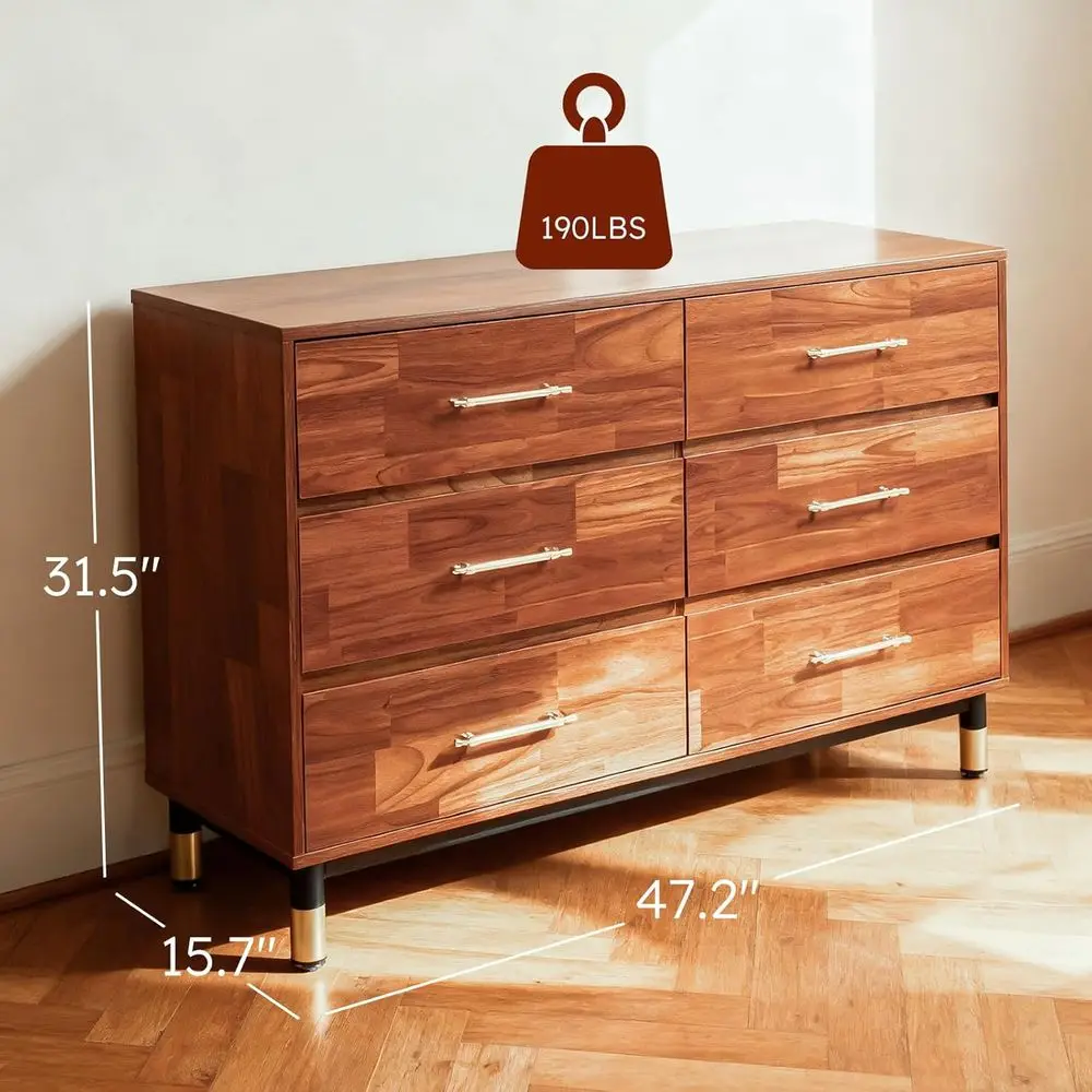 Komoda do sypialni z 6 szufladami z drewna orzechowego z wbudowanym organizerem, idealna na ubrania i niezbędne akcesoria do salonu