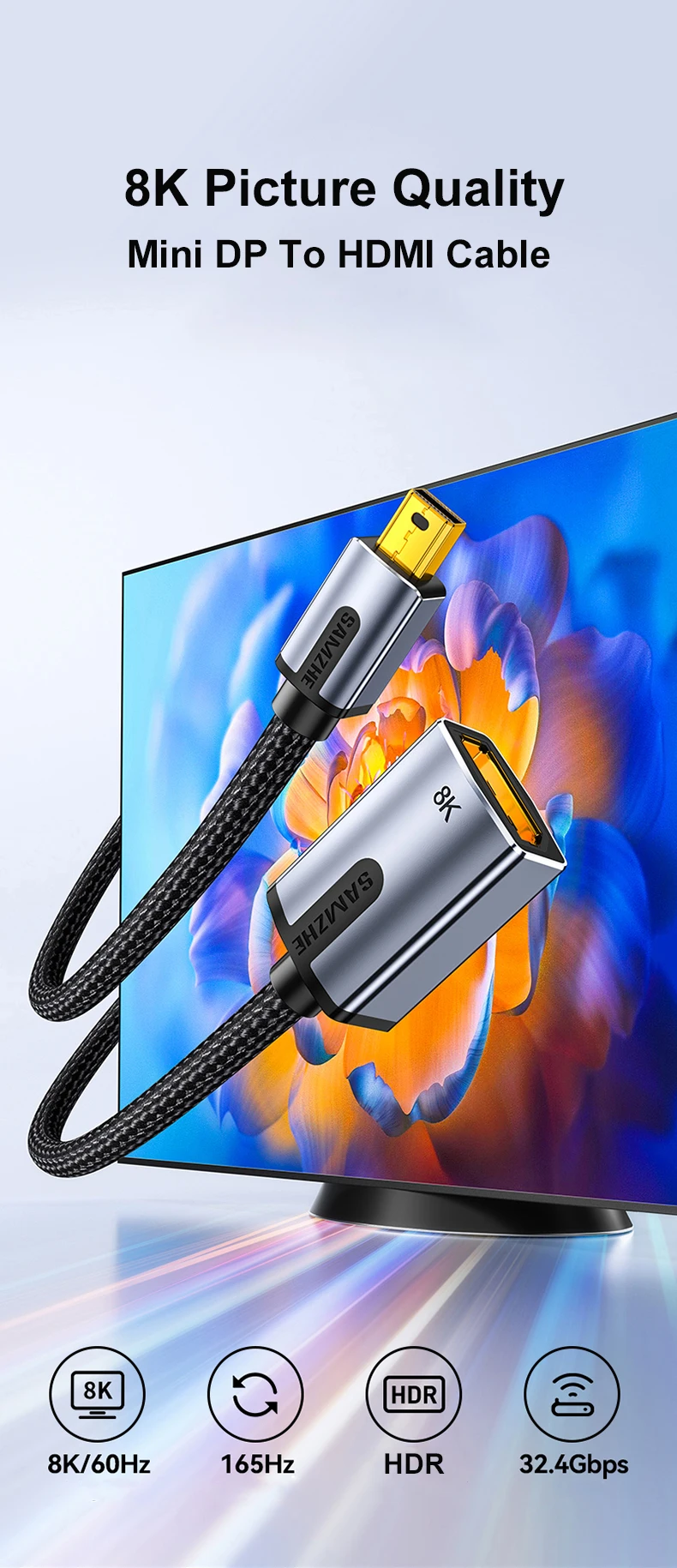 SAMZHE Mini DP zu DP Buchsenkonverter Mini Displayport zu DP Kabel 8K TV-Projektor für Apple MacBook Pro – Detail 1