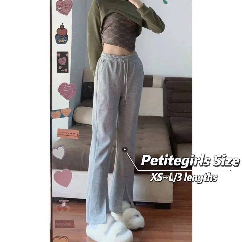 150cm Petite girls Micro Bell-Bottom Split Leisure Pants Female High Waist Straight Narrow Version Sports Pants XS Nine Points