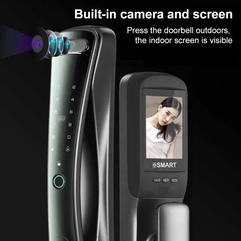 Factory Priced Smart Door Lock with Wifi Digital Password Fingerprint Face Recognition Palmprint Cloud Data Storage Smart Camera