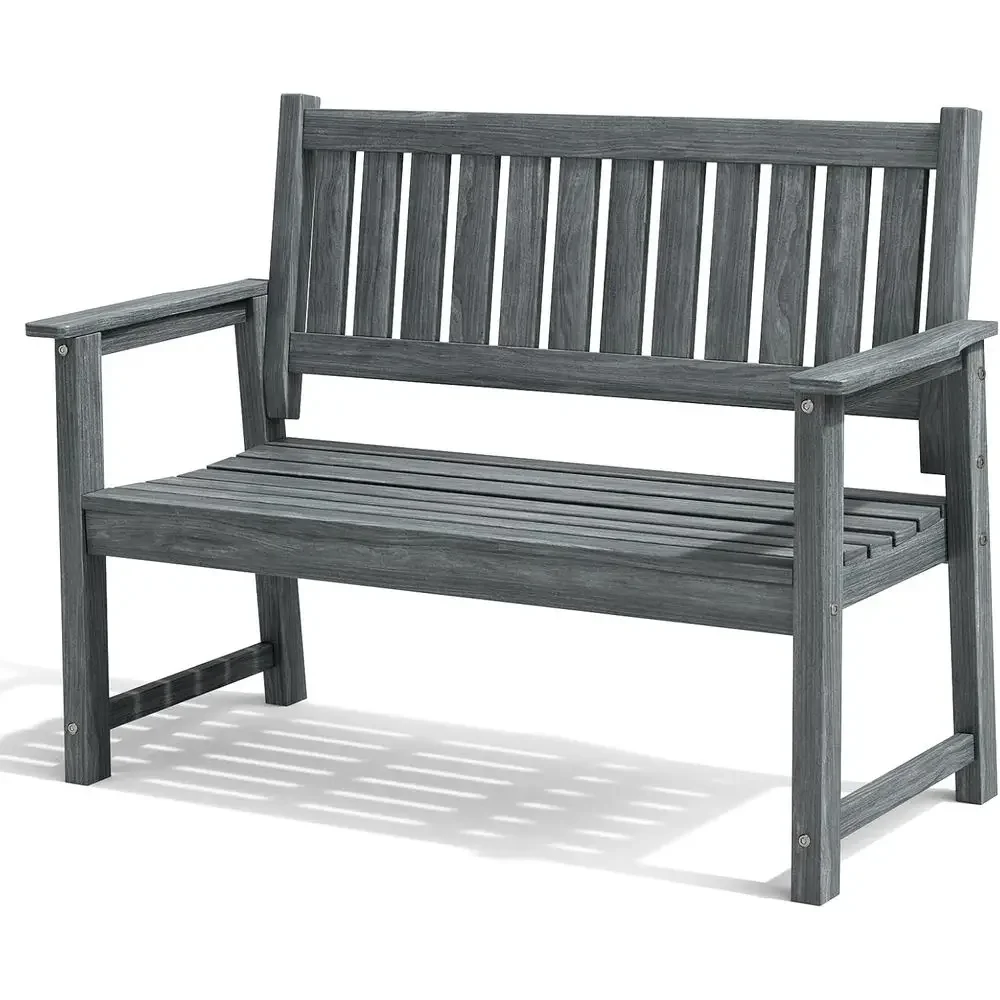 2-Person Grey Poly Lumber Outdoor Bench for Garden, Patio, and Park