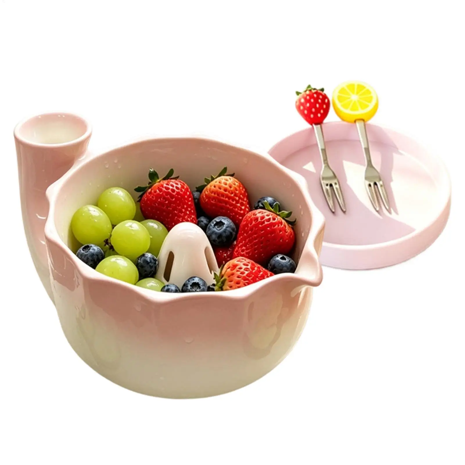 Berry Washing Bowl Ceramic Rinse Washer Spinner with Raised Center Produce Washing Bowl for Strawberries Raspberries Grapes
