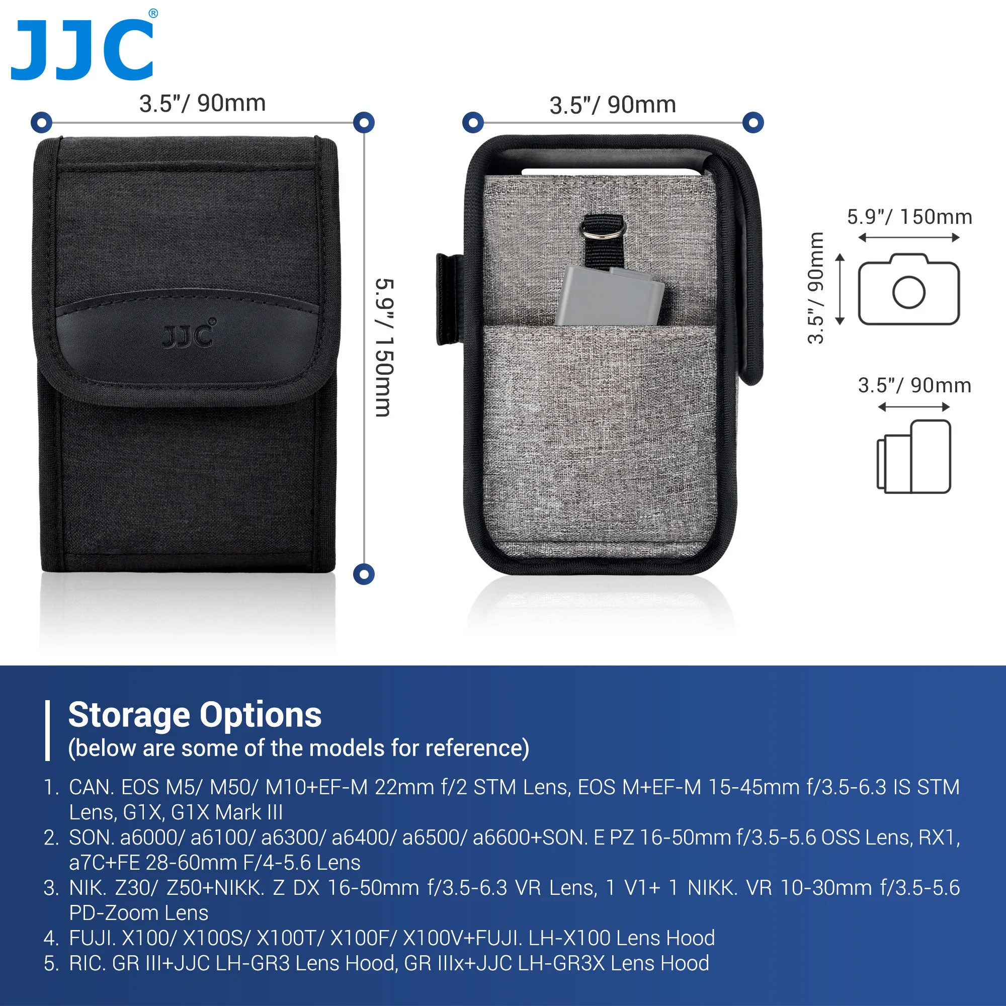 Etui podróżne JJC z paskiem do Sony A6700 A6000 A6100 A6400 A7C A7CII Canon EOS M5 M10 M50 Nikon Z30 Fujifilm