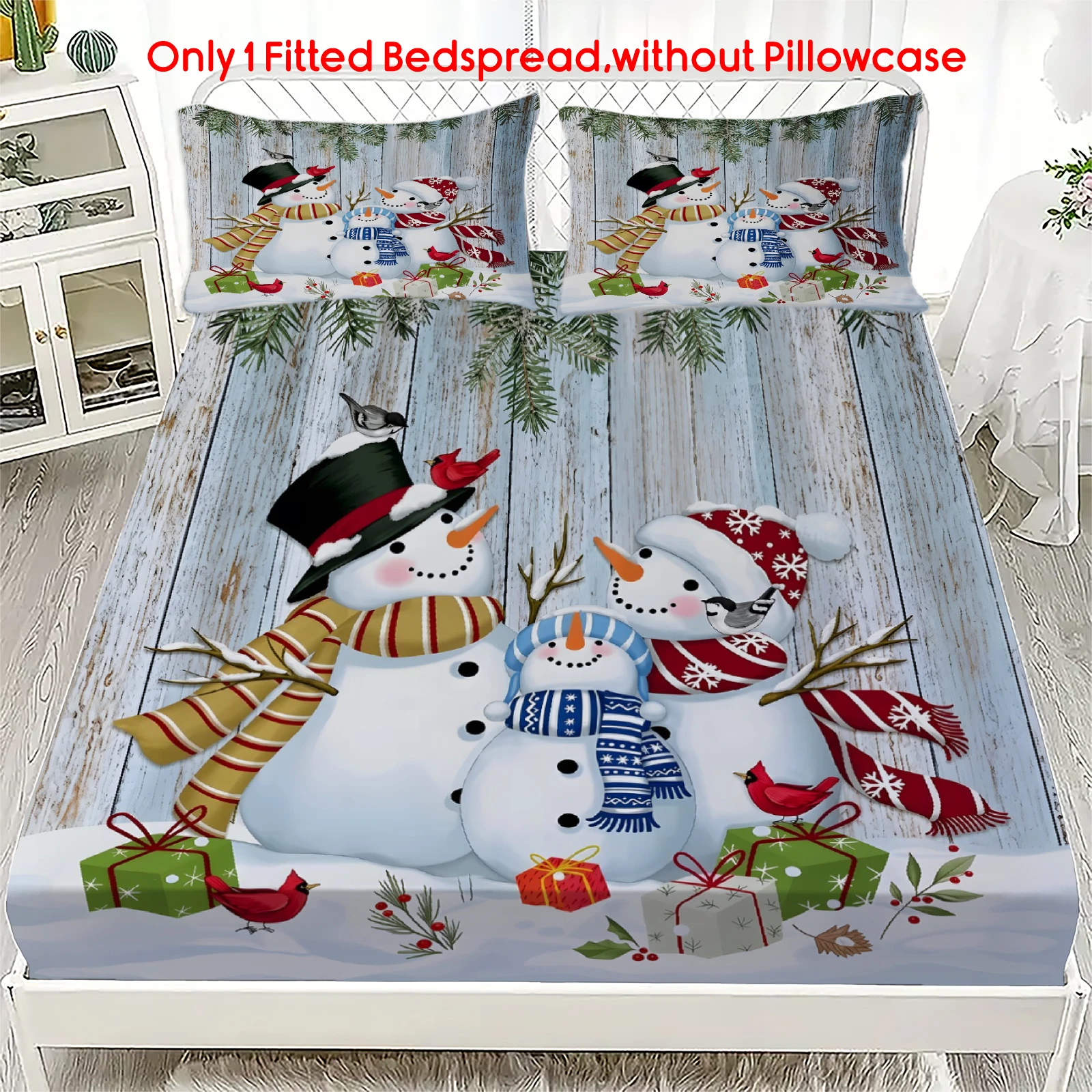 Fitted Bed Sheets Deep Pocket - 1 Stück Weihnachts-Spannbettlaken mit Schneemann-Motiv, Weihnachtsdruck,