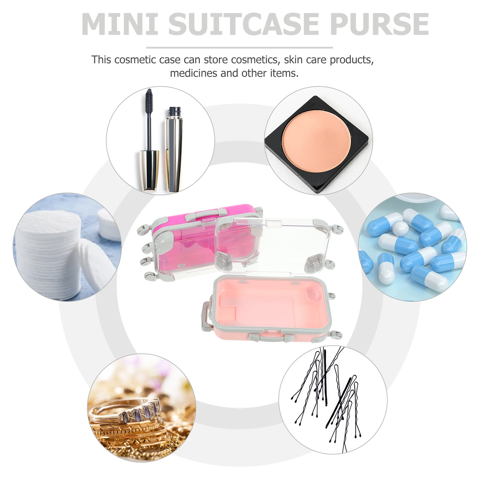 

4pcs Eyelash Box Mini Suitcase Travel Makeup Organizer Pink Rose Case Toiletries Storage Portable Women