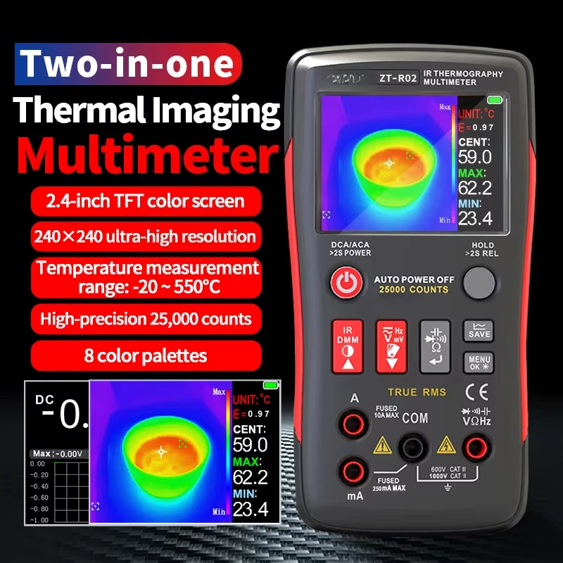 ZT-R02 Infrared Thermal Imaging Camera 96x96 Resolution 8-14μm Wavelength Type-C USB Rechargeable Adjustable Temperature