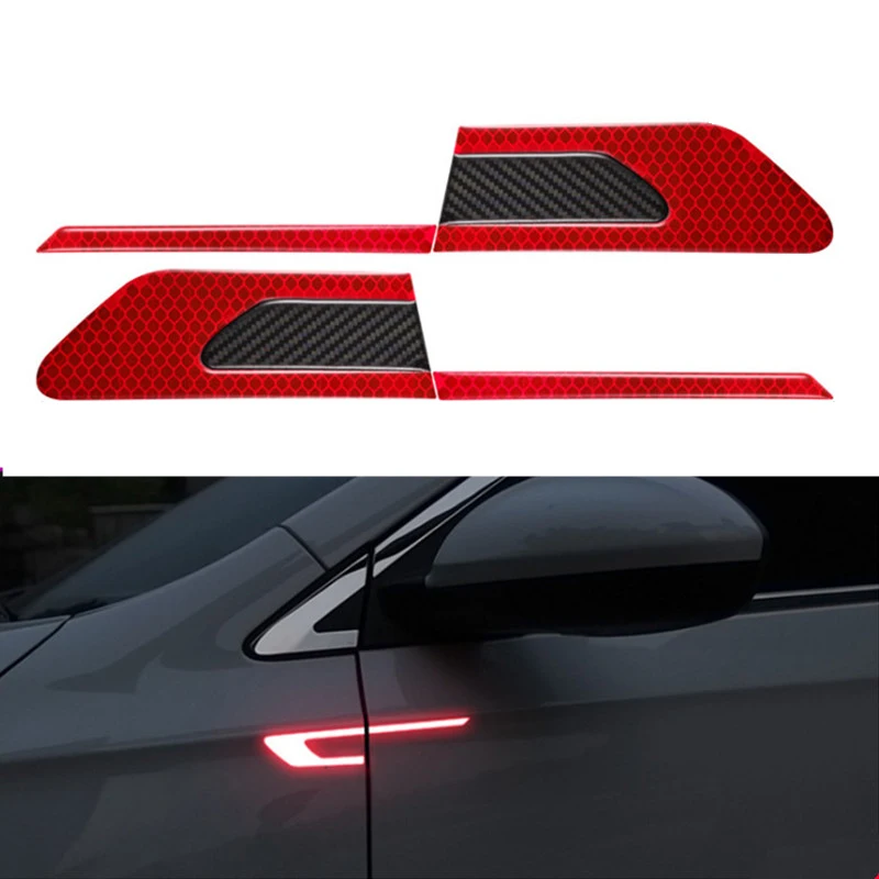 2PCS Car Body Reflective Stickers Side Safety Warning Door Protection Stickers Anti-scratch and Anti-collision Reflective Strips