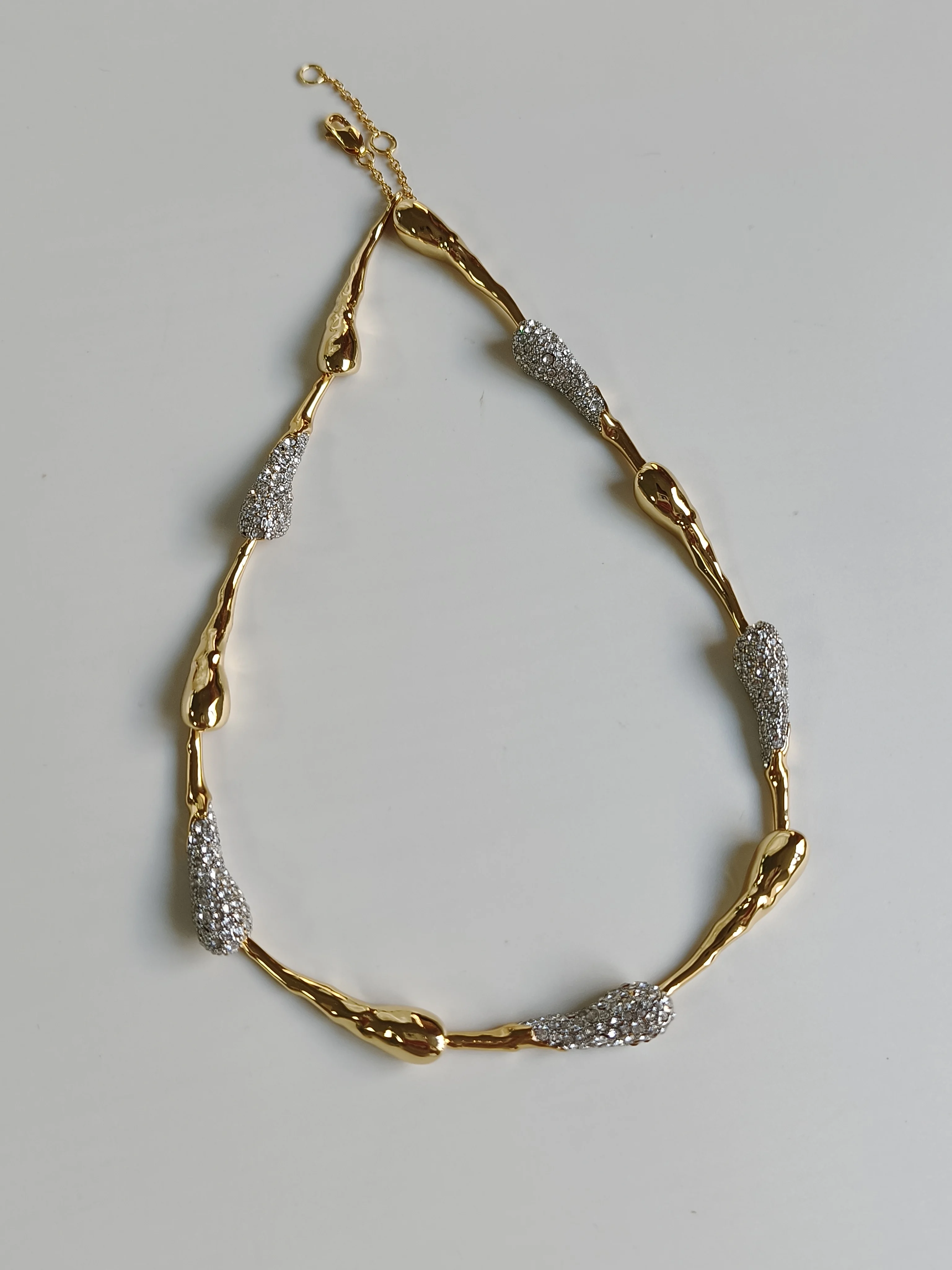 Irregular Organic Texture 18K Gold Filled Pave 5A CZ Twisted Branch Choker Necklace Luxe Vintage Statement Womens Collar Jewelry