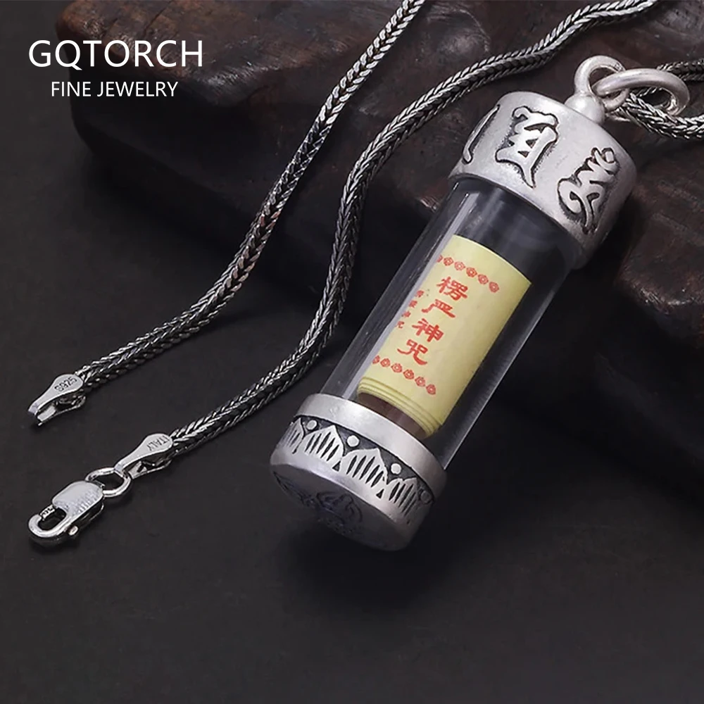 

Ожерелье из чистого серебра 999 пробы с шестью словами, мантра, открывающееся ожерелье для мужчин и женщин, винтажный буддийский амулет с мантрой Шурангамы, ювелирные изделия