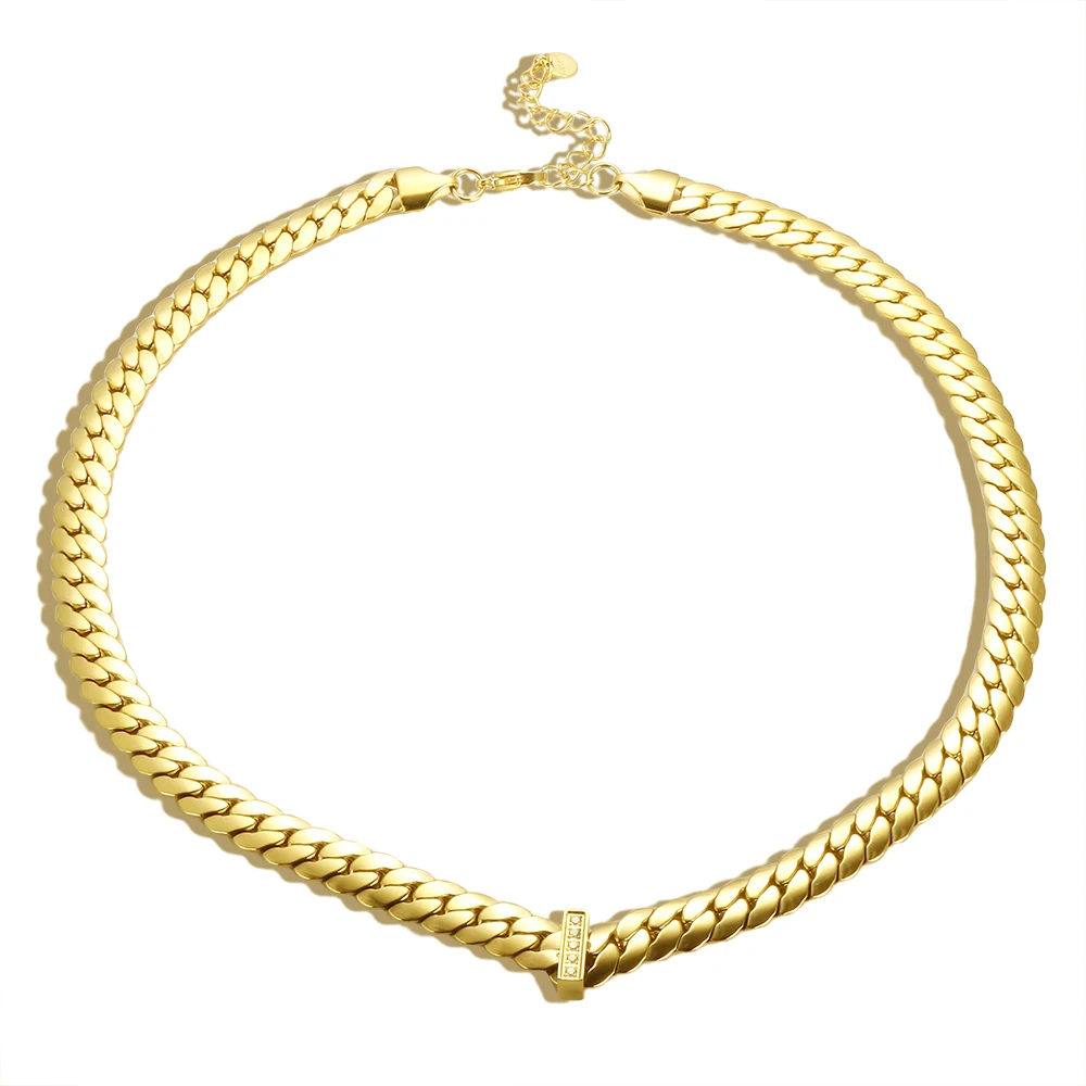 Waterproof Stainless Steel  Chain Necklace for Women Europe and America Exquisite Inlaid Zircon Pendant Cuban Jewelry