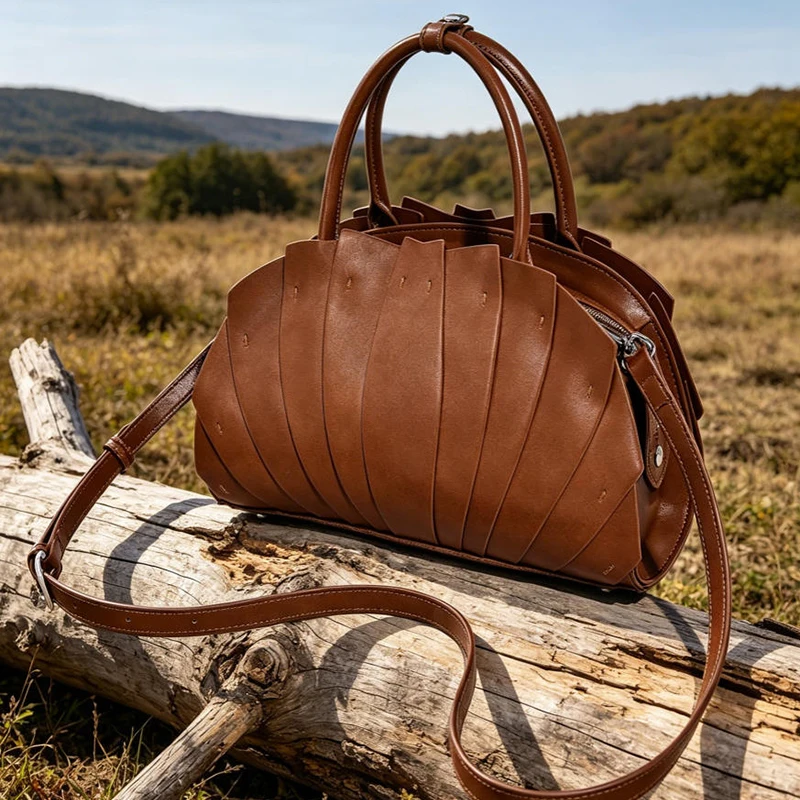 Fächerförmige Lotusblatt-Rüschen-Umhängetasche, Handgefertigte Patchwork-Tragetasche für Damen, Designer Trendige Pendler-Boho-Chic-Handtasche – Detail 11