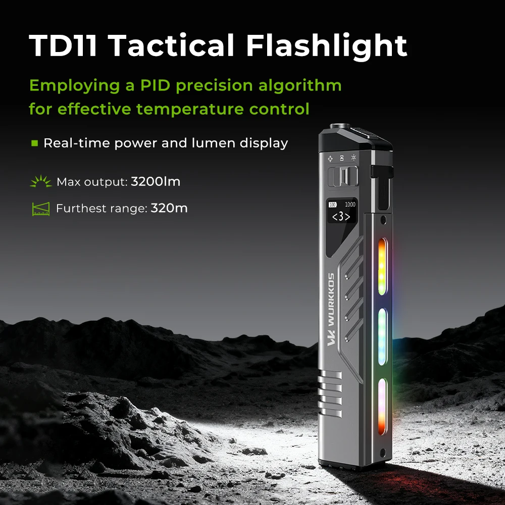 

WURKKOS TD11 Tactical Flashlight 3000LM Innovative Multi-Function Portable LED Flashlight with Built-in Battery Portable Light