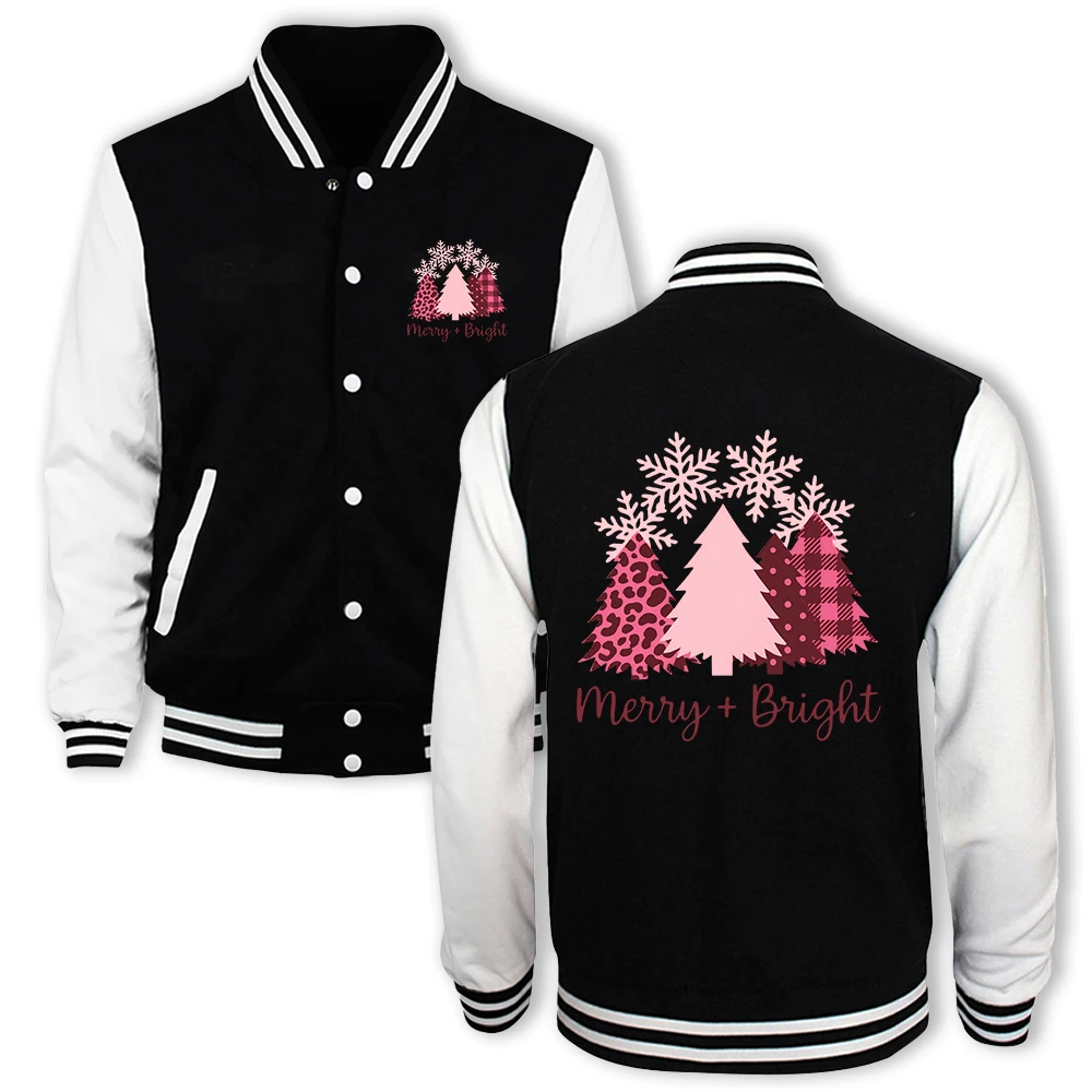 

Four Beautiful Christmas Trees Print Men Jackets Harajuku Fashion Baseball Jersey Fleece Loose Clothes Autumn Warm Vintage Top