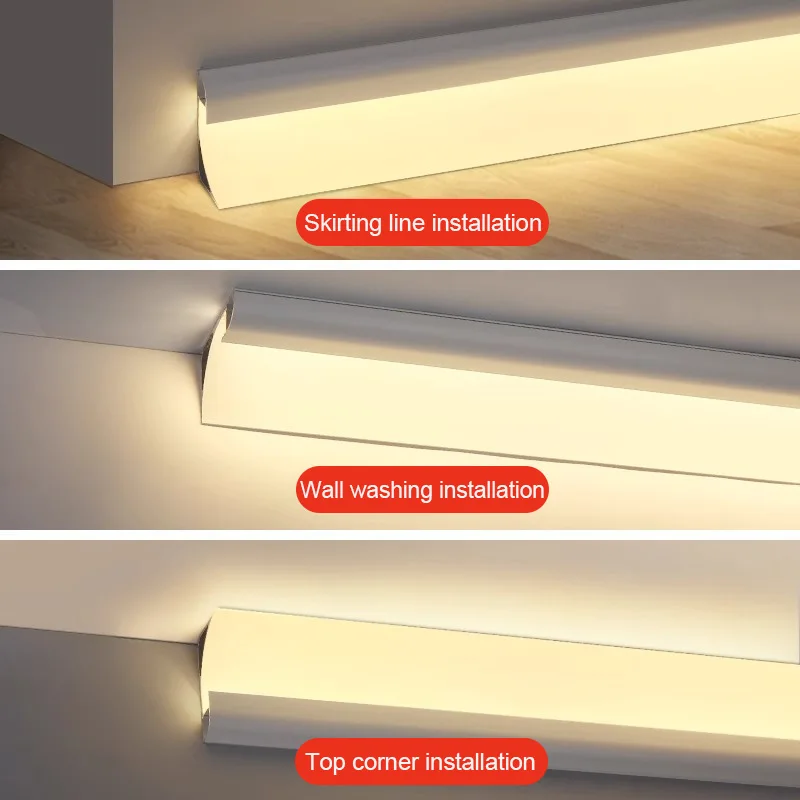 Wall Washing LED Aluminum Profile Reflective Strip 2M Top Corner Linear Luminous Line Light Skirting Hard Bar Strip Lamp