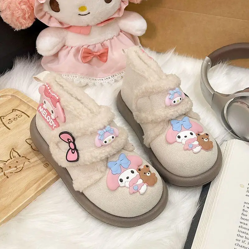 Kawaii My Melody Sanrio الطلاب لطيف الصوف أحذية قطنية دافئة الأطفال أحذية قصيرة الشتاء احذية الجري هدايا للفتيات