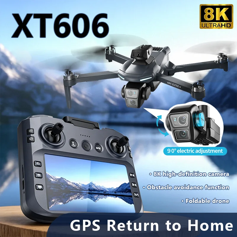 Dron GPS XT606 con Cámara HD 8K, Gimbal de 3 Ejes, Evitación de Obstáculos, Quadcopter sin Escobillas, Largo Alcance, Plegable, Dron RC para Adultos
