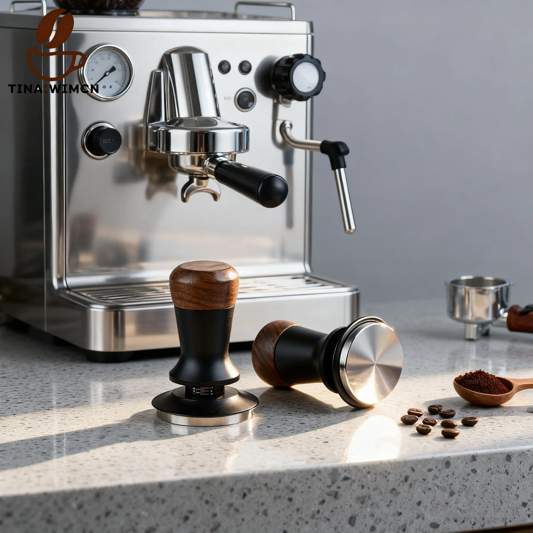 Темпер для кофе эспрессо из орехового дерева, плоское/ниточное основание, внутренняя пружинная конструкция, концентратор для кафе постоянной силы, 51/53/58 мм, инструменты для кофемашины Темпер для кофе эспрессо из орехового дерева, плоское/ниточное основание, внутренняя пружинная конструкция, концентратор для кафе постоянной силы, 51/53/58 мм, инструменты для кофемашины