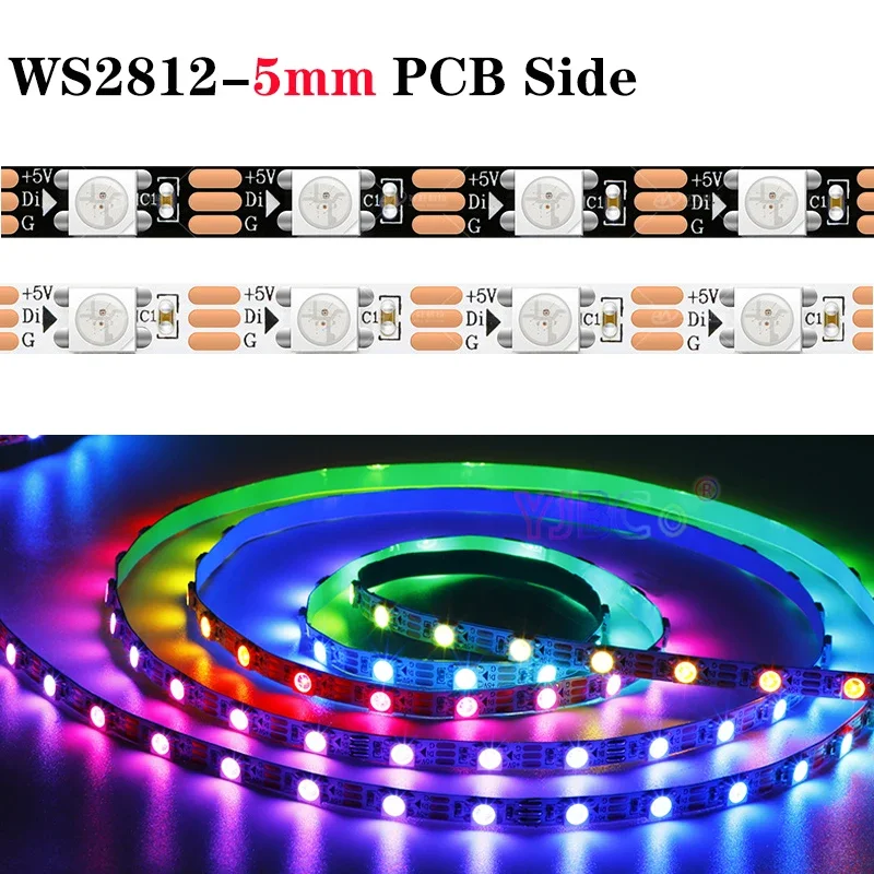 WS2812B-Narrow side 5mm PCB addressable LED Strip Light 60leds/m 5050 RGB pixel flexible Lights 5V 5m