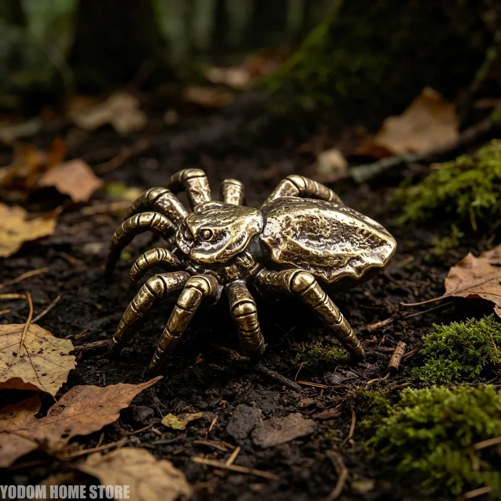 Solid Copper Spider Tarantula Figurine Miniature Creative Desktop Ornament Vintage Brass Crafts Decoration