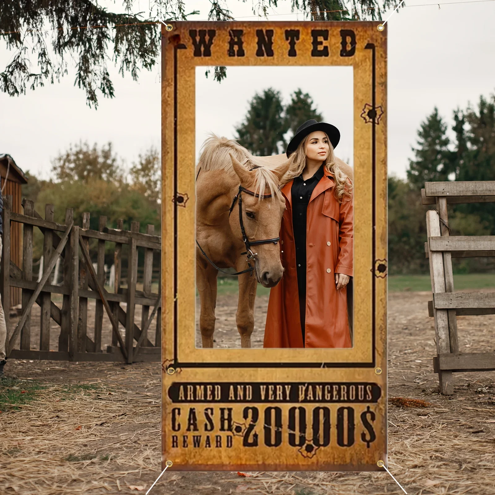 Cowgirl-Partybanner für Western-Party-Fotorequisiten-Dekoration, Wild-West-Cowboy-Hintergrund – Detail 1
