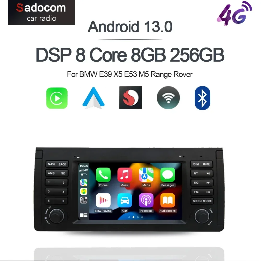 Carplay DSP LTE IPS Android 12.0 8G+128G 8Core GPS map Car DVD Player Radio Wifi multimedia For BMW E39 X5 E53 M5 Range Rover