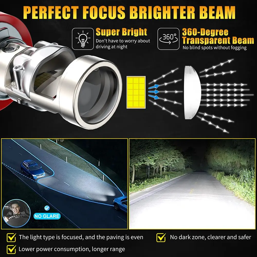 AILEO 2 PCS H11 LED H8 LED Mini Projector Low Beam HB3 9005 HB4 9006 H9 30000LM 90W 6000K Car Headlight Bulbs