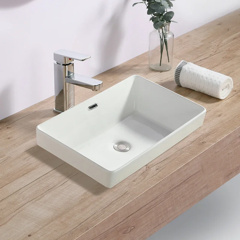 

Deepen the flat bottom, anti-splashing, semi-embedded washbasin, ceramic basin, balcony bathroom household hotel sink, cleaning