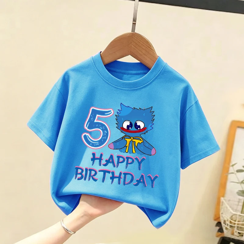H-wuggys Kids Number T Shirt Poppys Playing Time Birthday Tees Shirt Cartoon Anime Game Boy Girl Clothes Summer Baby Cotton Tops