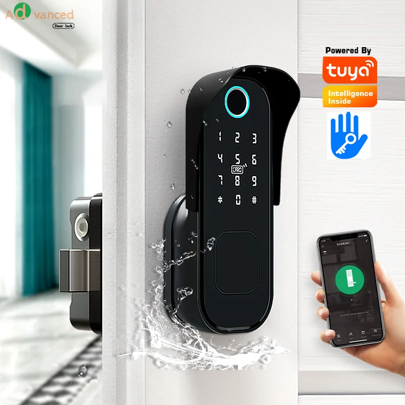 

Rim Door Waterproof Tuya Wifi Ttlock Keyless Entry Alexa Google Home Fingerprint RFID Ccard Password DIY Digital Smart Door Lock