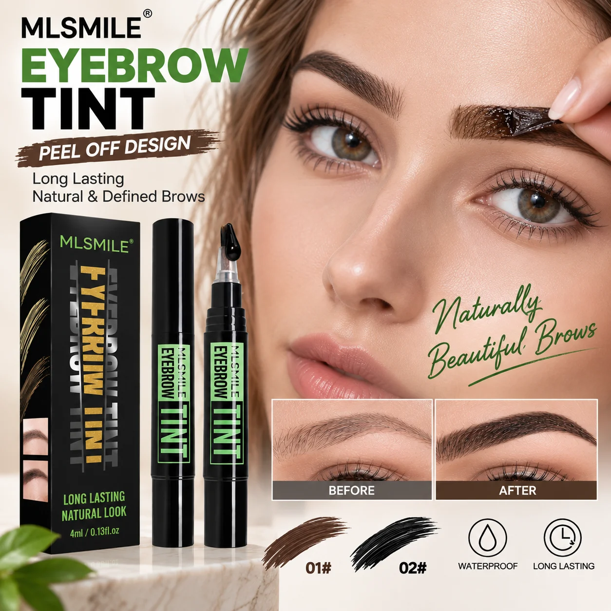 Rotating Liquid Dye Eyebrow Gel Set Semi-Permanent Lasts 2 Weeks Long lasting Coloring Waterproof Makeup Eyebrow Stencil Kit