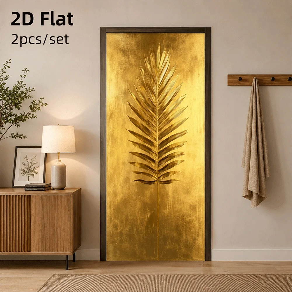 1 piece of luxurious golden palm leaf door sticker self-adhesive decorative sticker for living room, bedroom, entrance wall deco