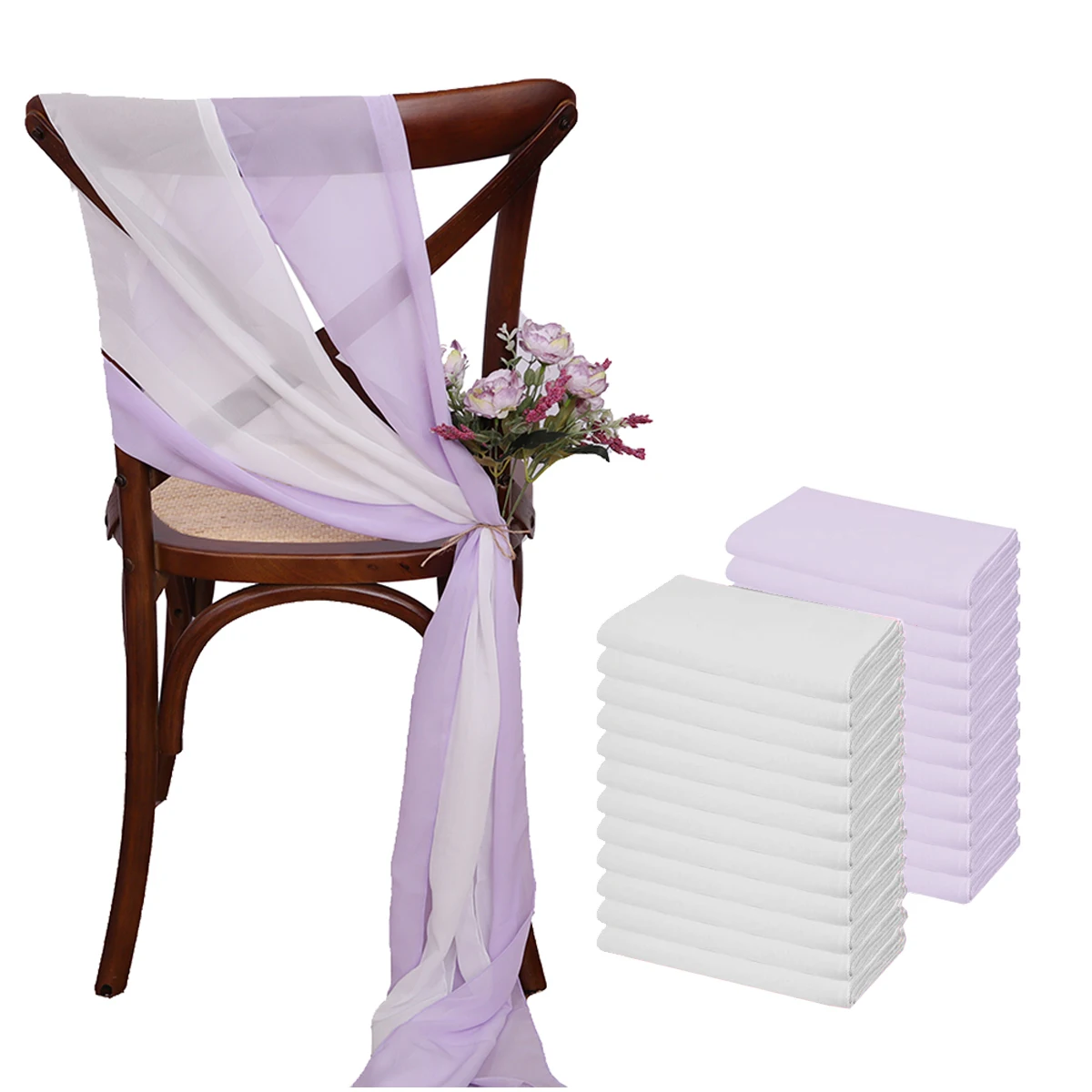 24 Pcs 17x275cm Purple Chiffon Chair Sashes 12 Set Wedding Chair Covers Ribbon Wedding Party Aisle Chair Decor