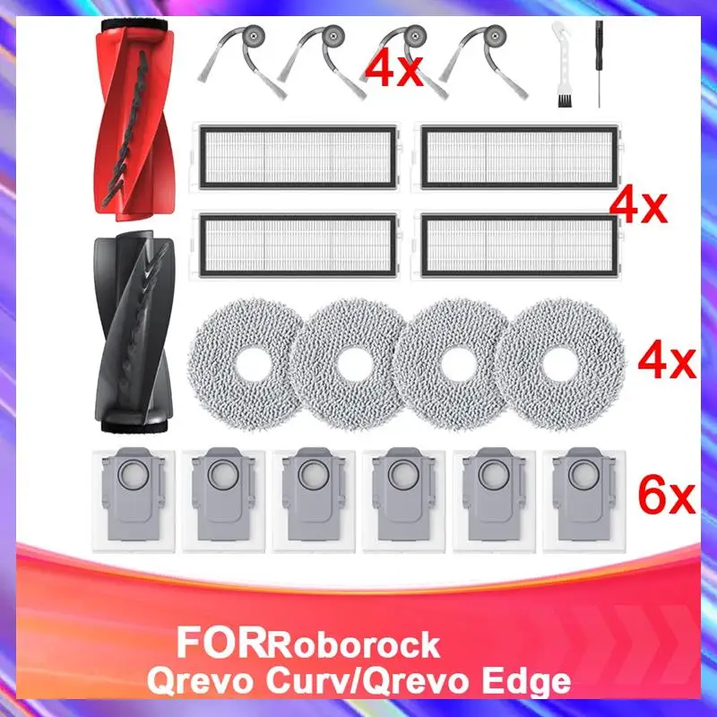 

AD24 Ultimate Cleaning Accessories For Roborock Qrevo Curv/Edge: Main Brush, Mop Pads, Vacuum Bags For Efficient Cleaning