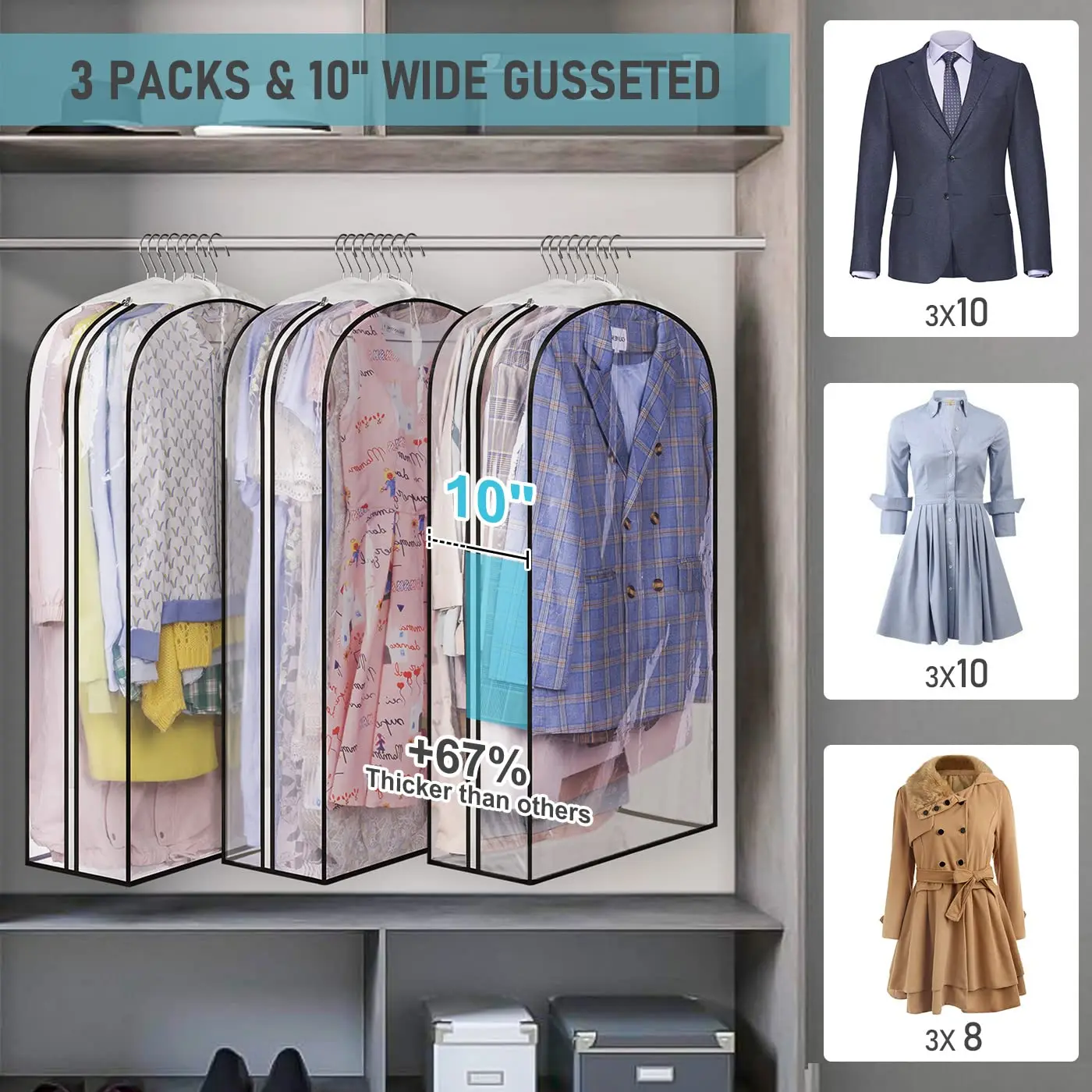 Gusseted All Clear Garment Bags , 40\